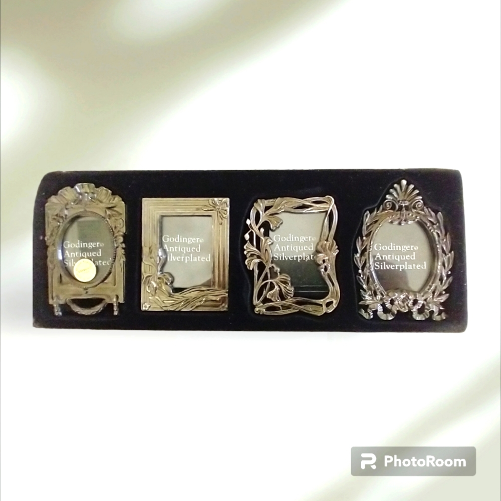 Godinger Antiqued Silverplated Picture Frame Victorian Miniatures Set of 4 NOS t
